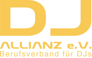 DJ Allianz e.V. Logo in Goldgelb auf schwarzem Hintergrund – Berufsverband für DJs